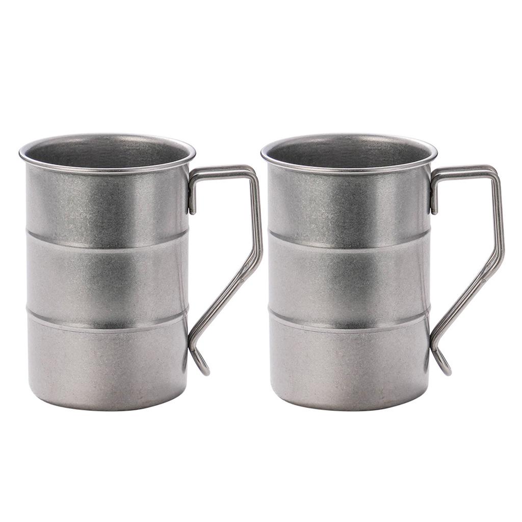 Set of 2 Stainless Steel Drinking Cup for Beverages Large Capacity Water Cup Industrial Style Oil Barrels Shape Beer Mug