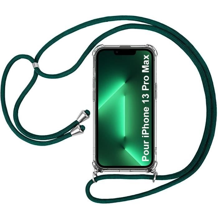 Coque Cordon Pour iPhone 13 Pro Max (6.7") Transparente Coin Renforcé Fine Avec Cordon de Serrage Vert Nuit