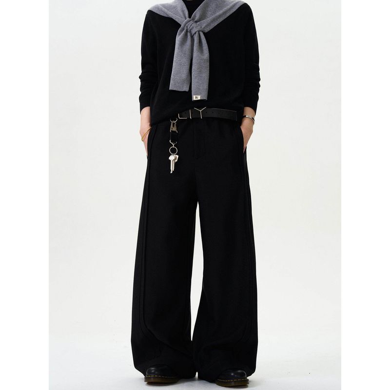 Madwitch Retro Classy Drape Double Pleated Casual Suit Pants Men and Women Loose Straight-leg Cleanfit Wide-Leg Pants