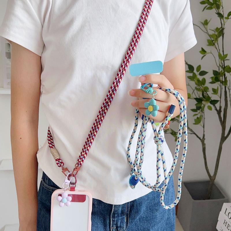 Sweet Colorful Long Cell Phone Lanyard Detachable Anti Lost Phone Shoulder Straps Simple Flower Pendant Mobile Phone Charms