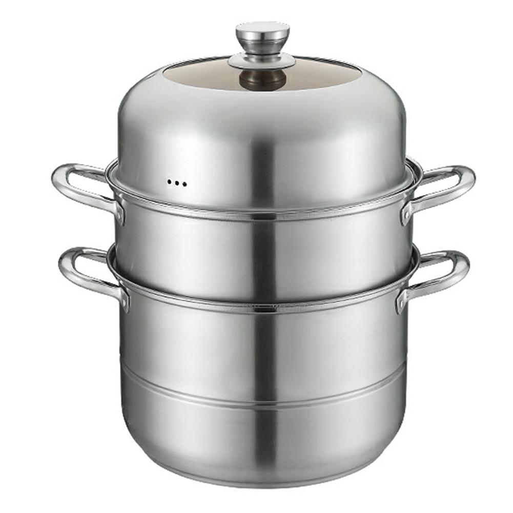 Stainless Steel Steamer Cooker with Steamer Basket 410 SS 3-Layer Composite Bottom Soup Steam Pot with Handle Vented Lid