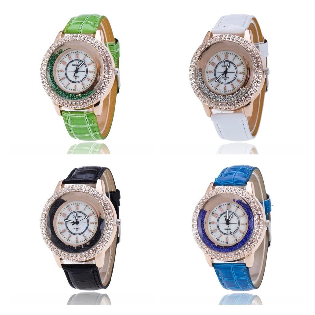 Stylish Women's Quartz Watch With Rhinestones And Pearl Shell Face Elegant Pu Strap