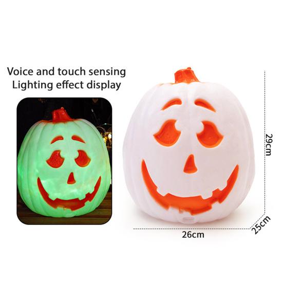 Halloween Kürbislaterne Gruselige LED Leuchtende Gebogene Kürbislampe mit Sound für Süßes oder Saures Partys Innen Außen Tischdeko