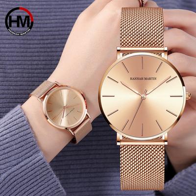 Hannah Martin Orologi da Donna Giappone Movimento al Quarzo Semplice Impermeabile Oro Rosa Acciaio Inossidabile Rete Orologio da Donna Relogio Feminino