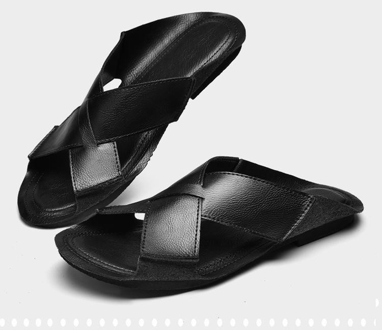 Herren Sommersandalen aus zweilagigem Rindsleder: Große Größe, Lässig für draußen, Leichte Slip-ons