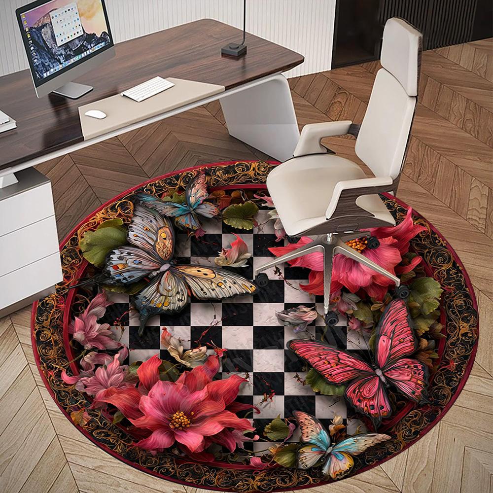 1PC butterfly flowers Office Round Area Rug, Under Office Chairs Bedroom Living Room Home Decor, Carpet for Office -1110142
