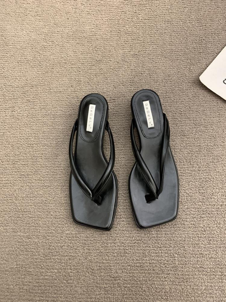 French thick-heeled flip-flops outside women's shoes 2025 new summer with skirt beach silver sandals