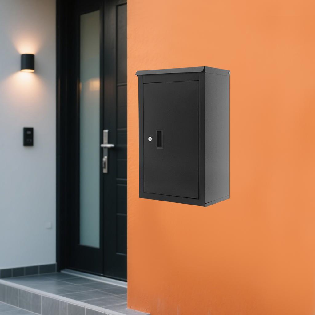 Carbon Steel Parcel Drop Box,Black Rectangular Wall-Mounted Package Delivery Box 14.96*11.42*25.4in/16.5*13.8*25.4in for Homes