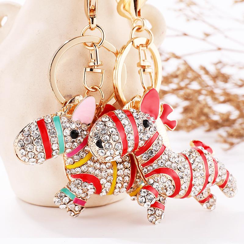 Diamond studded, Zebra keychain, Year of the Horse, Metal Pony Key Pendant, Creative Gift