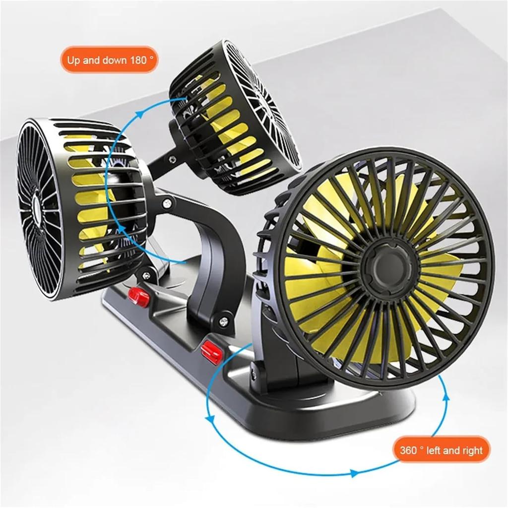 12v Air Conditioner Car Fan Adjustable Three Head Fan for Car, Portable Vehicle Cooling Fan, 2 Speeds Car Essentials Car Cooler Fan for SUV, RV,