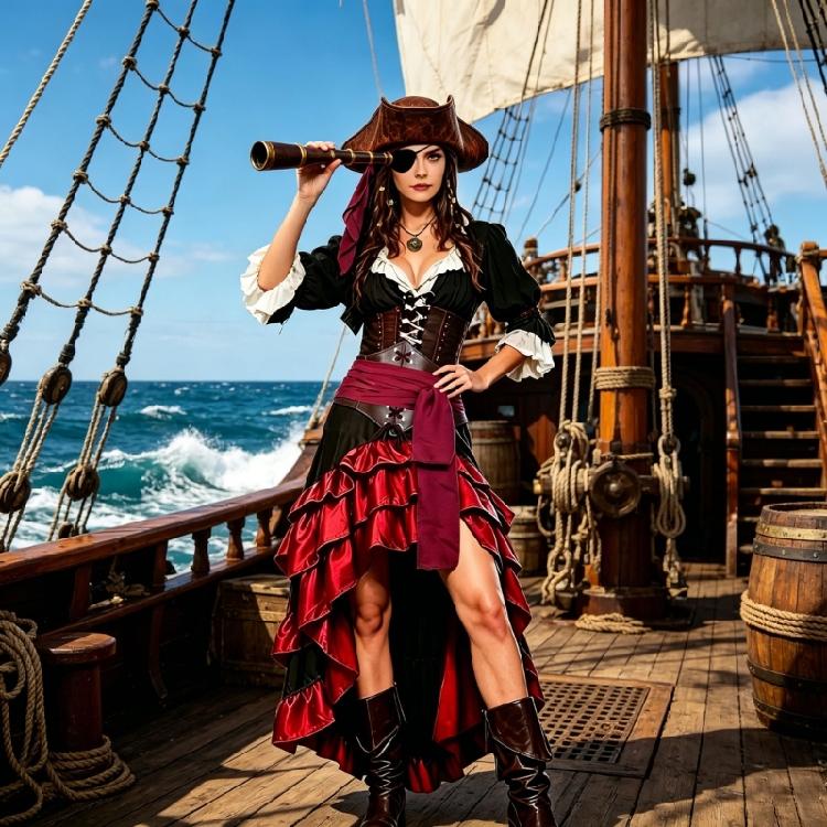 Pirate Costume Accessories Renaissances Medieval Pirate Head Scarf,Hat Necklace Eye Patches Cosplay Halloween Costume