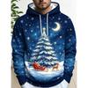Men Thin Sweatshirt Autumn Winter Hoodie Xmas Night Sky Snowflake Santa Sleigh Graphic Print Long Sleeve Male Tops Me'’s Clothes
