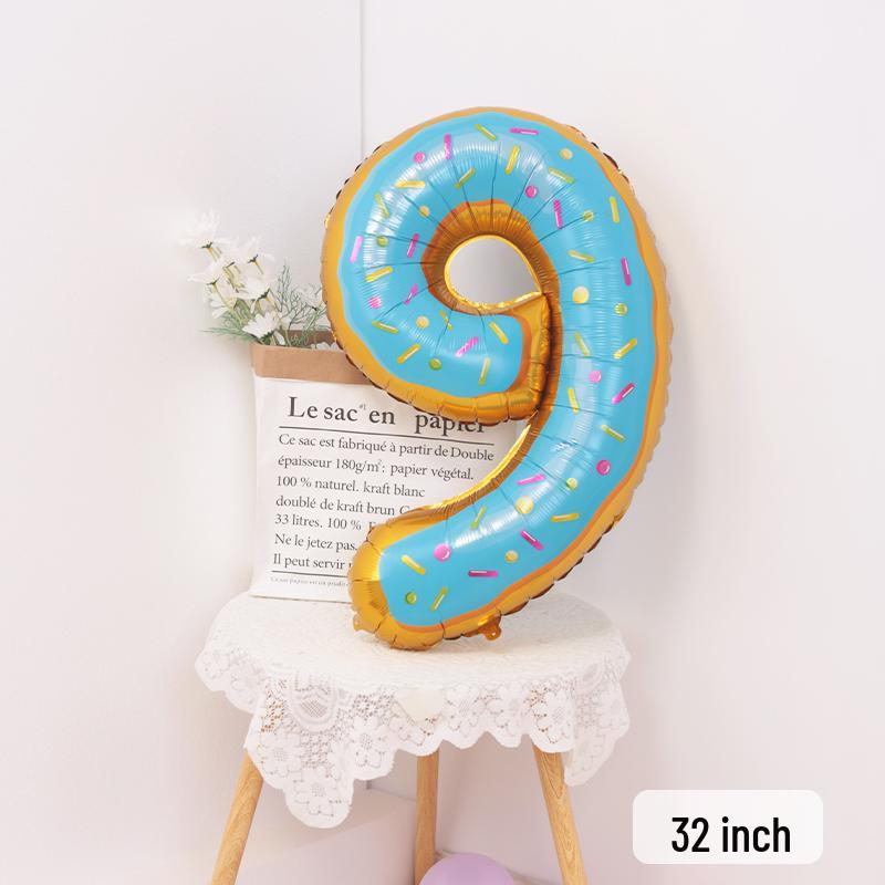 Cartoon Donut Number Balloon for 1st Birthday Party Decorations and Photo Props