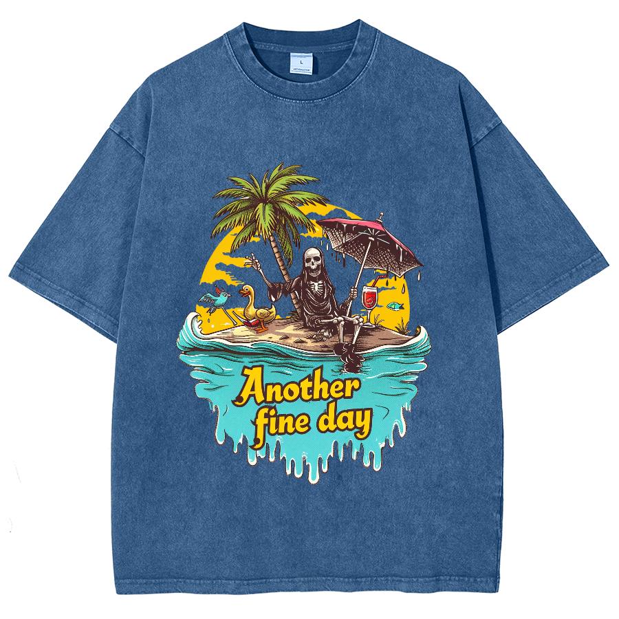 Summer Retro Style Beach Skull Coconut Tree Print Women's T-Shirt Cotton Loose Comfortable Half Sleeve Fashion