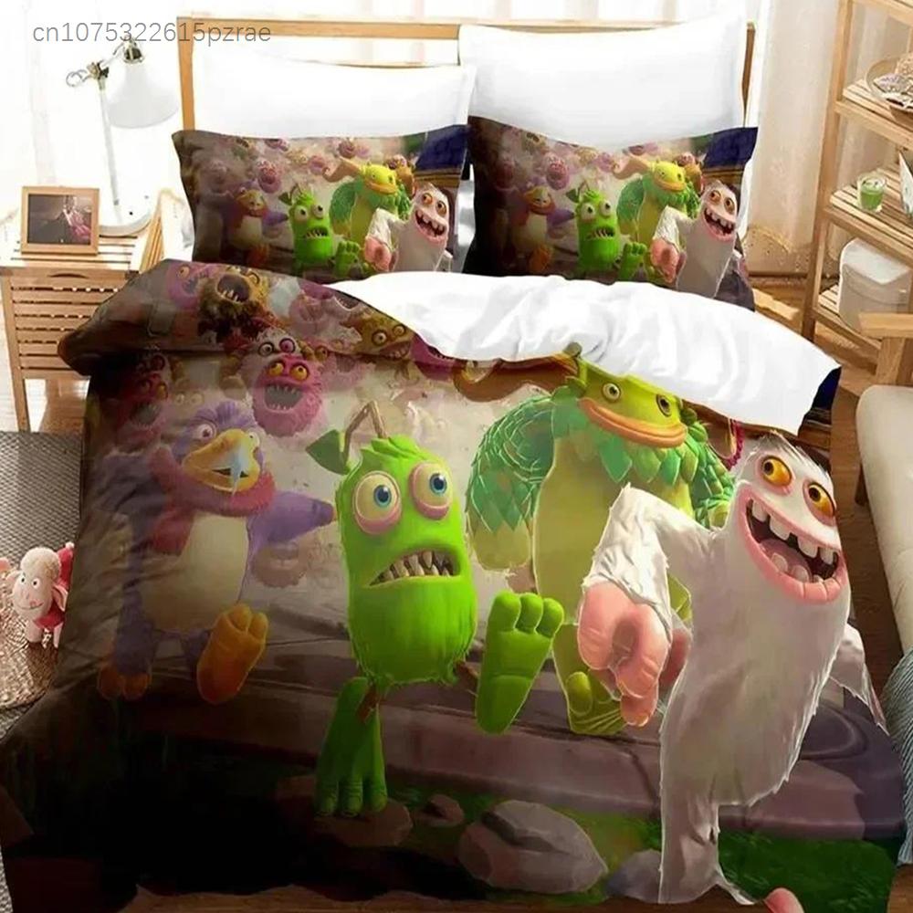 Game My Singing Monsters Bedding Set Printed Bed Set With Pillowcase Duvet Cover Soft Queen King Size Bedclothes Home Boys Adult