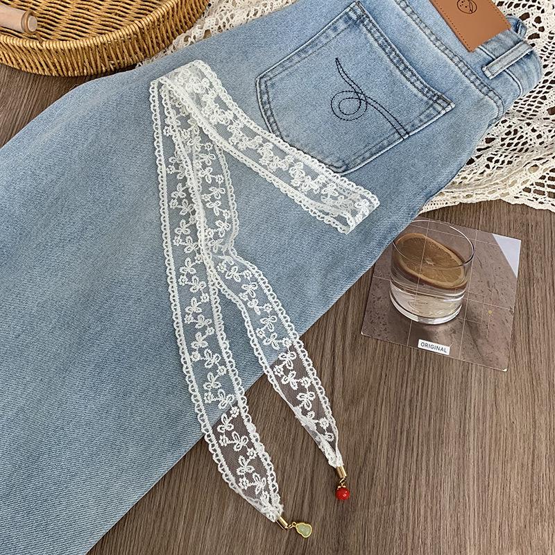 Lace silk scarf, long strip, high-end bow, small pendant, scarf, headscarf, headband, decorative scarf, waist belt can be tied.