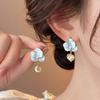 Blue Enamel Flower Pearl Drop Earrings - Unique Retro Forest Style