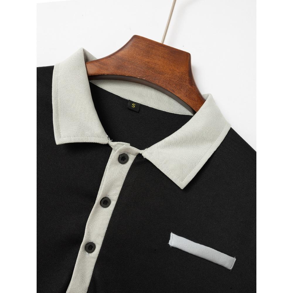 Autumn Men's Casual Button Lapel Solid Color Long Sleeved Polo Shirt