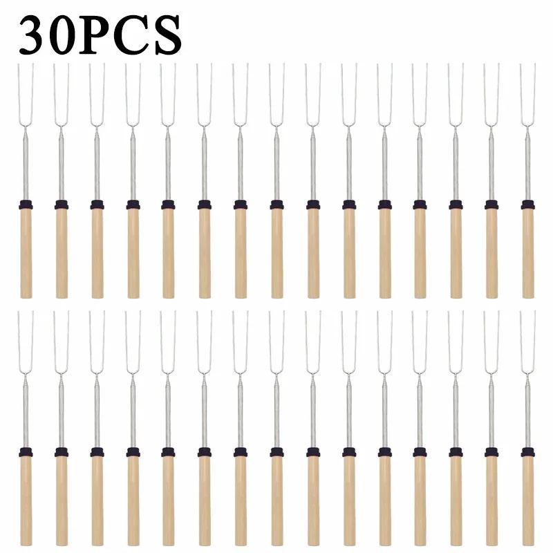 Telescoping Barbecue Fork Stainless Steel Double Metal Skewers Roasting Stick Smores Skewer for Hot Dog BBQ Picnic Camping