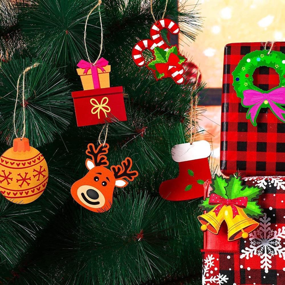 20/40PCS Wooden Christmas Tree Decoration Santa Claus Snowman Xmas Hanging Pendants DIY Mini Hanging Accessories
