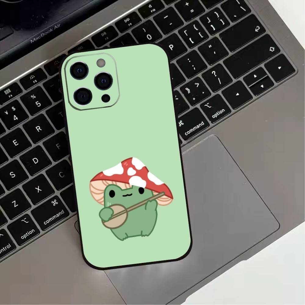 Cartoon F-Frog12 S-Strawberry Phone Case For iPhone17,16,15,14,13,12,11 Plus,Pro Max Soft Black Cover