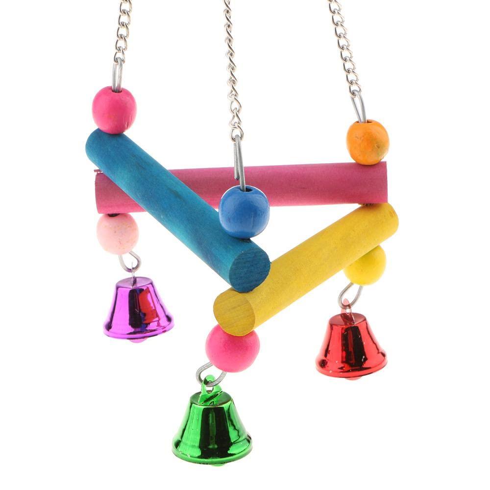 1pc Natural Wooden Parrot Swing & Chew Toy with Hanging Bell Durable Perch Stand Accessory for Bird Cage Parrot Bird Accessories
