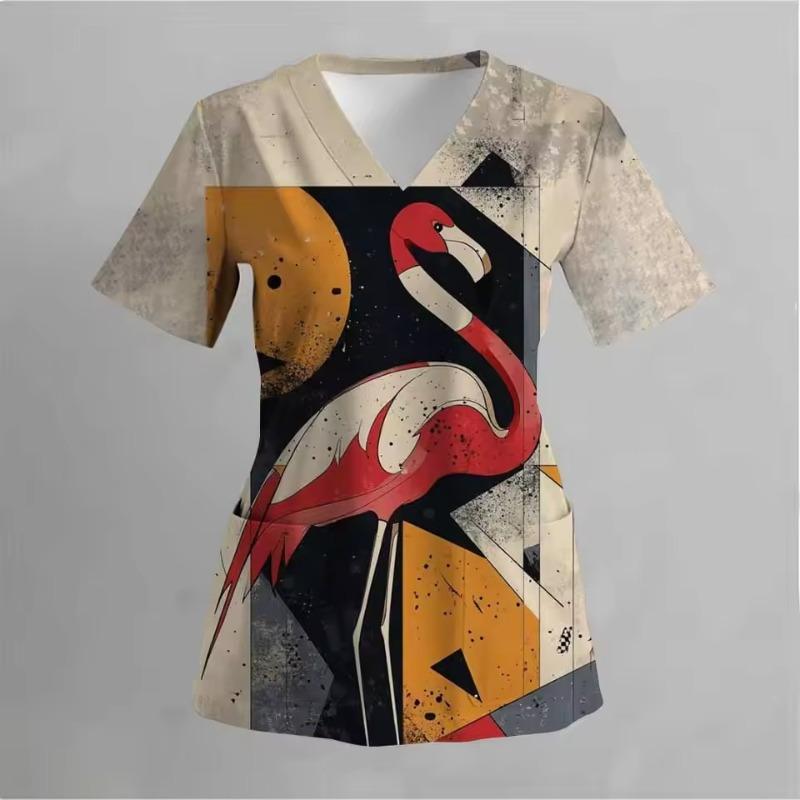 Dámské pracovní uniformy s potiskem roztomilých dinosaurů, trička s výstřihem do V a kapsami, zubní lékař, veterinář, zdravotní sestra, chirurgické uniformy, ošetřovatelství