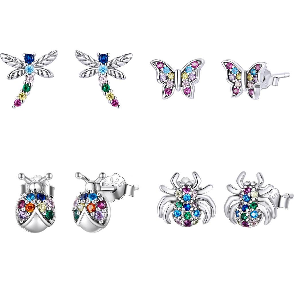 Yinziyun Insect Stud Earrings: Exquisite Butterfly & Dragonfly with Pave Diamond, 925 Sterling Silver
