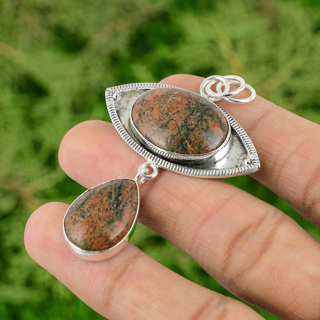 Grass Garnet Gemstone Sterling Silver Artisan Handcrafted Boho Pendant Jewelry