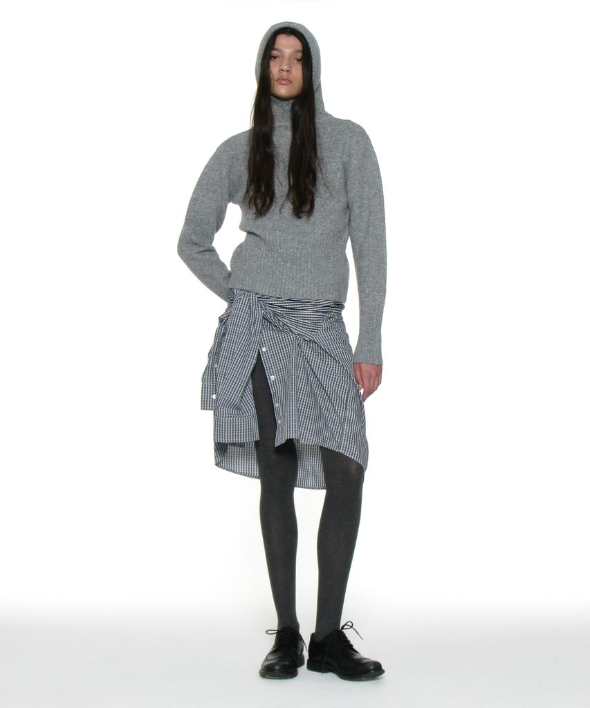 PARTIMENTO WOMEN Cutout Warmer Knit Hoodie_Melange