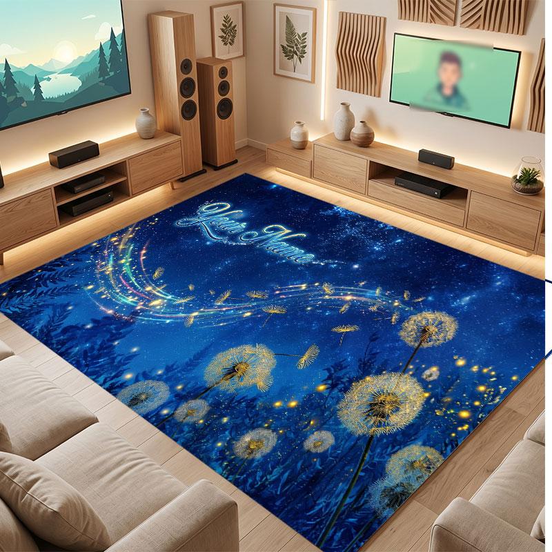 Tapete de Chão de Veludo Cristal Tema Cósmico Espacial Nome Personalizado Texto Tapete Quente Decoração de Casa