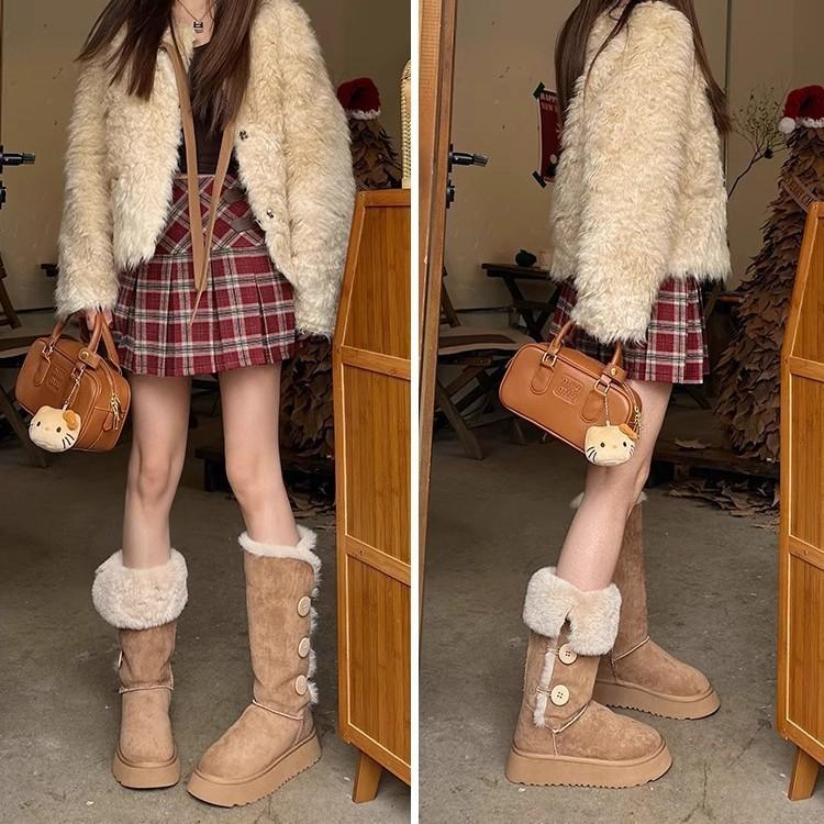 Wool Version~ Thick-soled Snow Boots Women's Winter New Velvet Thickened Non-slip Warm High Knight Boots Northeast Cotton Boots