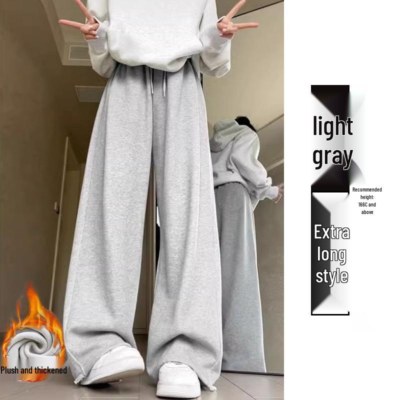 Women's 2024 Winter Fleece-Lined American Style Sweatpants - Slimming Loose Fit, Straight & Wide Leg Joggers