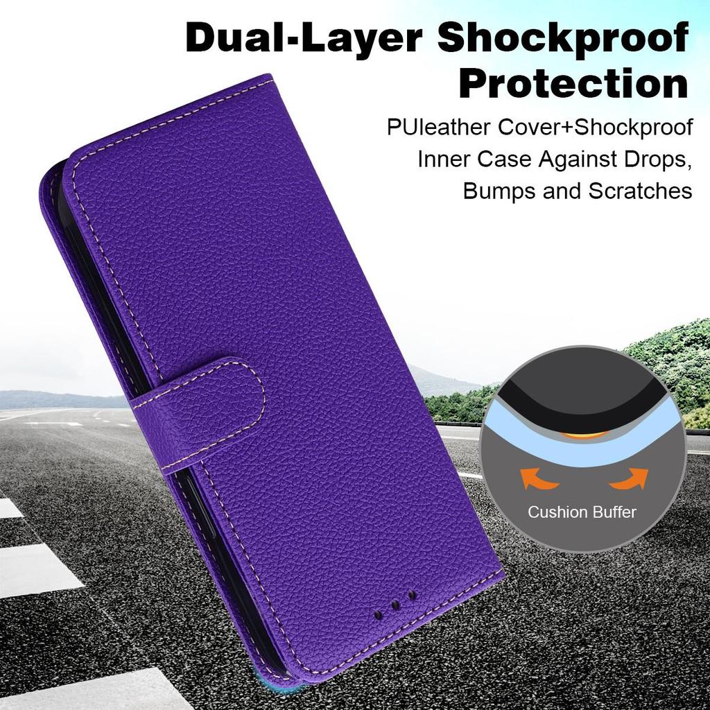 Portfel etui z klapką ze skóry PU do OPPO A15s, A15 Tekstura liczi Uchwyt na karty Podstawka Pasek na nadgarstek Pokrowiec ochronny