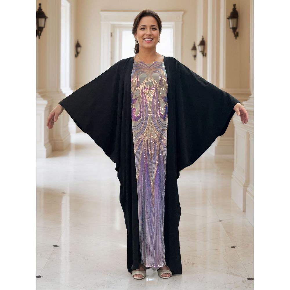 Übergröße Boho Kaftan Kleid, Damen Übergröße Maxi Cover Up Kleid