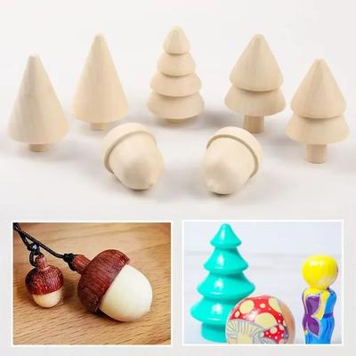 Unfinished Wooden DIY Tree Painted Crafts DIY Blank Acorn Blank Painting Toy Miniature Christmas Supplies Decoration Kids Gift