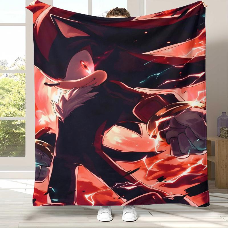 Retro S-Sonic Cartoon Game Flannel Blanket,Ultra Soft Warm Plush Throw for Home Bedroom Bed Sofa Cover Camping Picnic gift