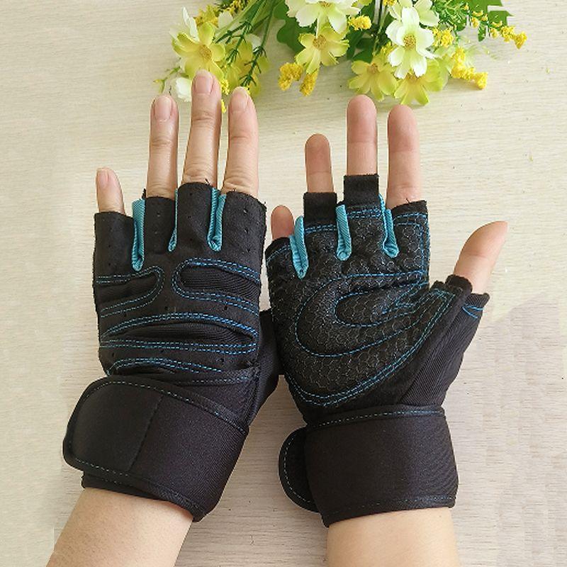 

Fitness Gloves Half Finger Men and Women Long Wristband Anti-Cocoon Outdoor Sports Cycling Gloves Breathable Non Slip Gym Light blue Fitness 12] L