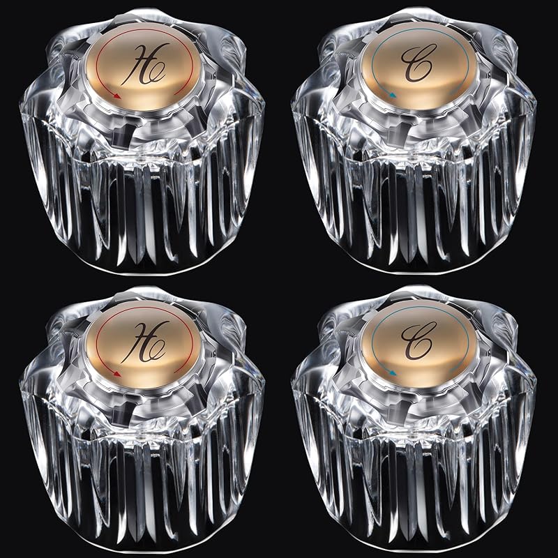 Enhon 1 Pair Bathroom Knobs Replacement, Bathtub Handles Compatible with Delta/Delex/Peerless, Hot and Cold Sink Knobs Replacement Parts in Clear