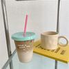 1 stuk schattige waterfles voor koffie, sap, melk en thee, kawaii plastic beker met deksel en rietje, draagbare herbruikbare drinkfles, BPA-vrij.