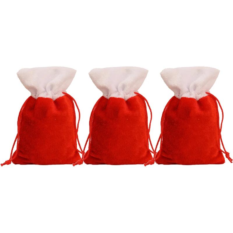 Christmas Candy Snack Gifts Bag Red Velvet Drawstrings Packaging Bags Stockings Pouches Storage Holders Festive Party Favors