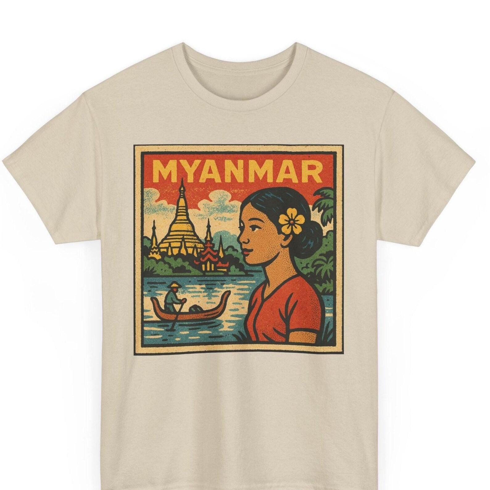 Myanmar Comic T Shirt Unisex Retro Style | Vintage Yangon Skyline Tee | Bold Southeast Asia Travel Shirt | Unique Gift for Him Her S