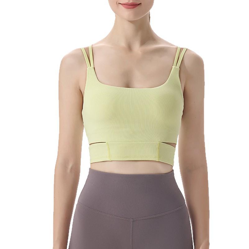 Women's Ribbed Slim-Fit Autumn/Winter Yoga Top with Chest Pads, Sexy Back Sports Bra