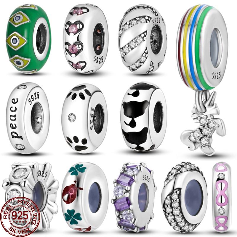 

Plata Charms Spacer Beads Women 925 Silver Fit Bracelet Diy Wheel Stopper Beads With Silicon For DIY Jewelry Making New