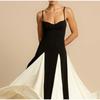 Fashion Contrasting Color Spaghetti Strap Dress for Women Elegant Gauze Backless A-line Long Dresses New Lady Party Evening Dresses