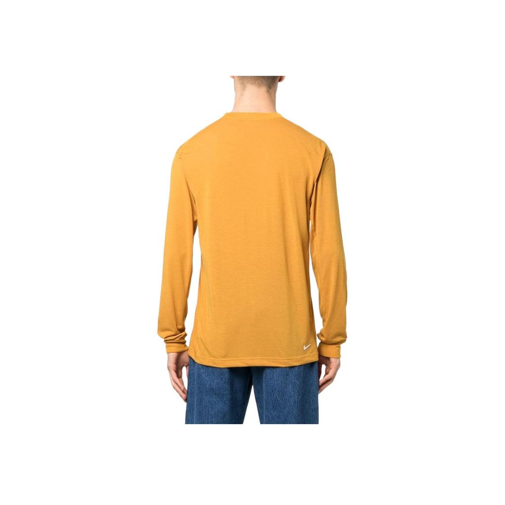 Nike Solid Icon Print Crew Neck Long Sleeve T-Shirt Men Tops Yellow DO9269-727