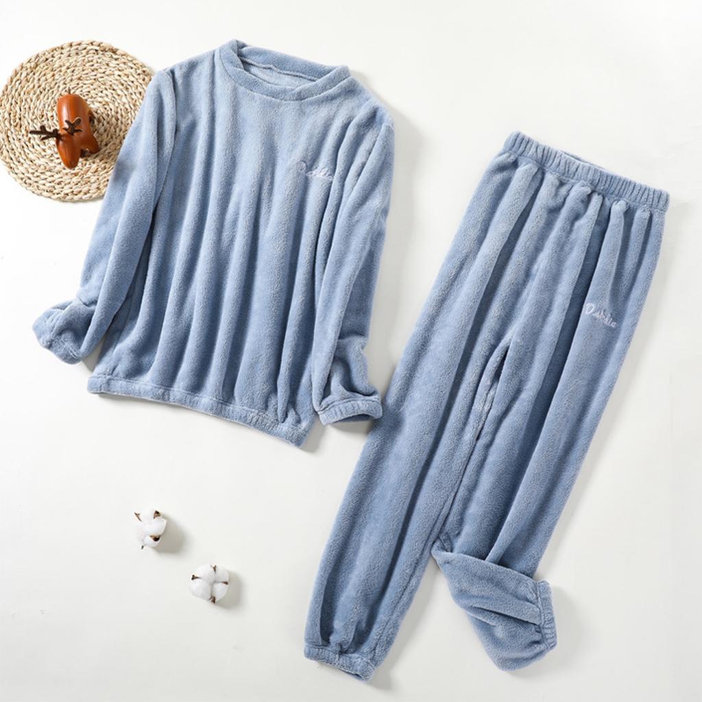 Ladies' Casual And Comfortable Round Neck Warm And Plush Home Clothes Cardigan Sleepwear And Pants Set
