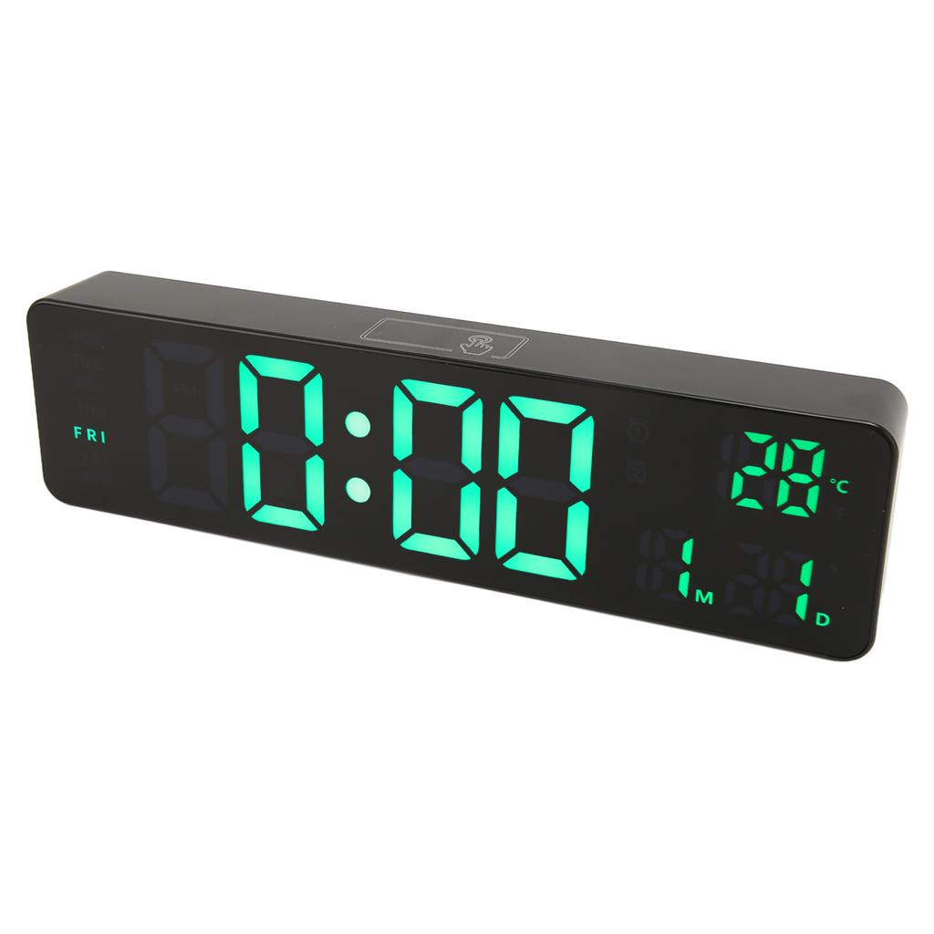 Digital Alarm Clock 10in 12/24H Temperature Display Battery Powered Quiet Green Backlit LED Clock