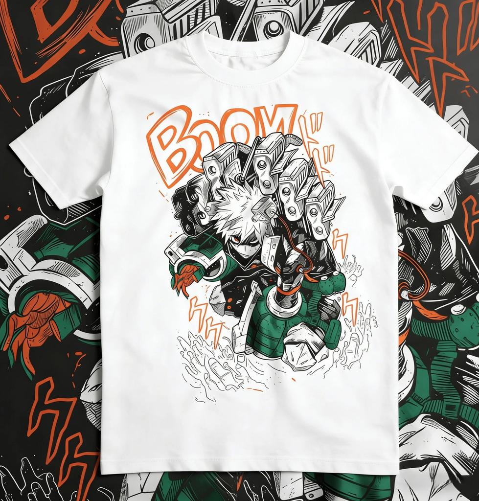 My Hero Academia Bakugo Katsuki Výbuch Boj Manga Oversized Anime Streetwear Unisex Ležérní Černé Tričko