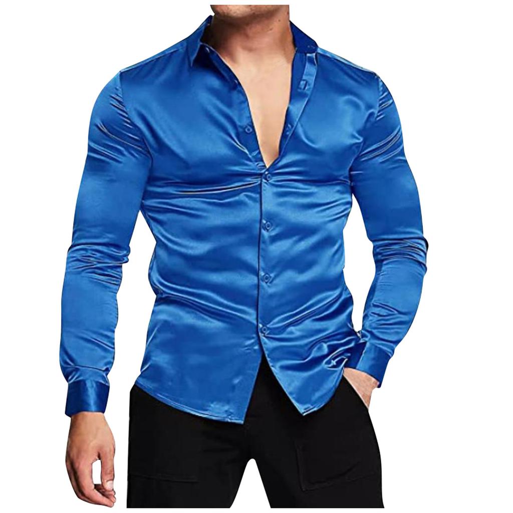 Men's Long Sleeve Button Down Shirt Beach Casual Sports Fashion Bright Color Prom Shirt